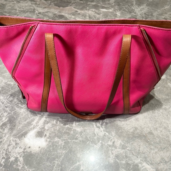 Fossil Magenta Saffiano Leather Large Tote Shoulder Handbag - Picture 1 of 8